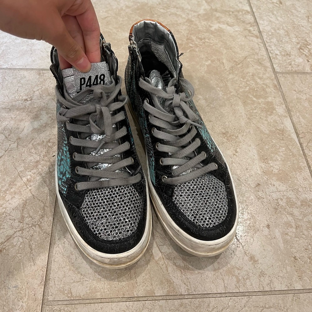 P448 teal snakeskin high tops